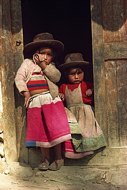 Portrait of two young girls, Peru, South America