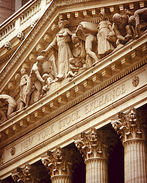 Detail of the New York Stock Exchange facade, Manhattan, New York City, USA 