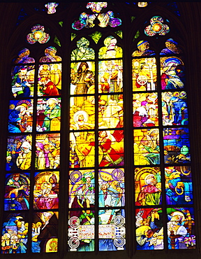 Stained glass windows, St. Vitus Cathedral, Prague, Czech Republic, Europe