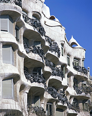 Balconies on the Casa Mila, a Gaudi house, UNESCO World Heritage Site, in Barcelona, Cataluna, Spain, Europe