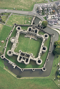 Aerial view of Beaumaris Castle, UNESCO World Heritage Site, Gwynedd, Wales, United Kingdom, Europe