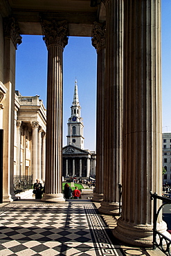 View from the National Gallery of St. Martin in the Fields, Trafalgar Square, London, England, United Kingdom, Europe