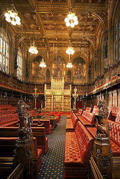 The Lords Chamber, House of Lords, Houses of Parliament, Westminster, London, England, United Kingdom, Europe