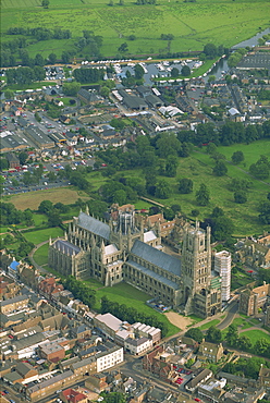 Ely Cathedral from the air, Cambridgeshire, England, United Kingdom, Europe