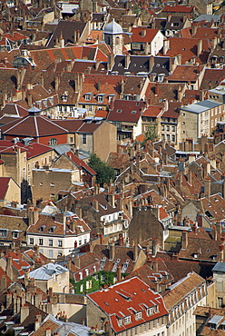 Aerial view taken from the Fort de Chaudanne, of houses in the city of Besancon, in Franche-Comte, France, Europe