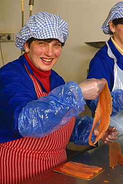 Workers at the Inverawe Smokehouse, Scotland, United Kingdom, Europe