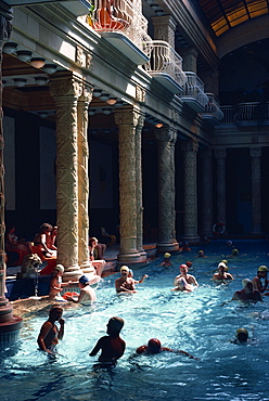 People bathing in the Hotel Gellert Baths, Budapest, Hungary, Europe