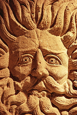 Stone carving, below Pump Room, Bath, Avon (Somerset), England, United Kingdom, Europe