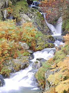 Stream tumbling over rocks, Lake District, Cumbria, England, UK, Europe