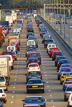 Traffic jam on the M25 Motorway near London, England, UK