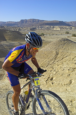 Competitior in the Mount Sodom International Mountain Bike Race, Dead Sea area, Israel, Middle East