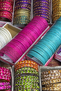 Women's bracelets at market stand, Kolkata, West Bengal state, India, Asia