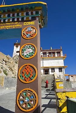 Entrance gate and main building, Kee Gompa, Spiti, Himachal Pradesh, India, Asia