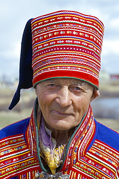 Sami man (Lapplander) in Kautokeino costume, Finnmark, Arctic Norway, Norway, Scandinavia, Europe