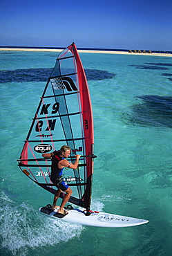 British Windsurfing Champion Guy Cribb in calm waters of the Red Sea, Egypt, North Africa, Africa