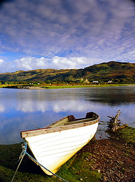 Boat in the Glenmore River, Estuary, Gleneig, Highlands, Scotland, UK 