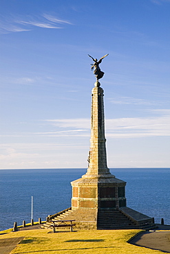 Tower sculpted by Italian sculptor Mario Rutelli, War Memorial 1946 on Castle Point on Cardigan Bay, Aberystwyth, Ceredigion, Dyfed, mid Wales, United Kingdom, Europe