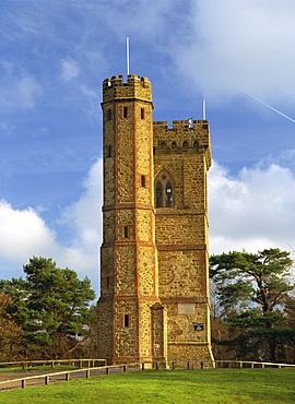 Leith Hill Tower built in 1766, a folly on the South East's highest hill, 294m, with views across the Weald, Coldharbour near Dorking, Surrey, England, United Kingdom, Europe