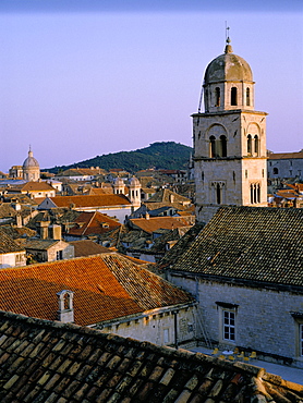 Tower of the Franciscan monastery from the city wall, Dubrovnik, UNESCO World Heritage Site, Croatia, Europe