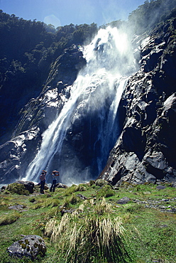 Hanging Veil Falls in Milford Sound in Southland, South Island, New Zealand, Pacific