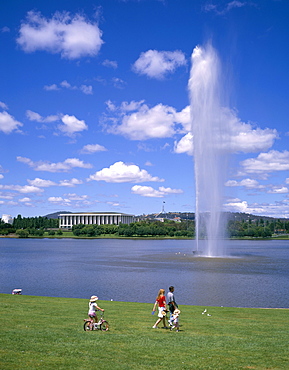 Captain Cook Memorial Fountain (Water Jet), Lake Burley Griffin, Canberra, Australian Capital Territory, Australia, Pacific