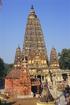 The Mahabodhi temple, the stupa at the Bodhi tree where the Buddha attained enlightenment at Bodh Gaya (Bodhgaya), Bihar State, India