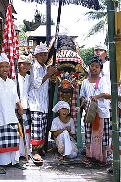 Children dressed up for Galungan, the day before Nyepi holiday, Ubud, Bali, Indonesia, Southeast Asia, Asia