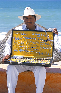 Jewellery vendor on the beach, Puerto Vallarta, Mexico, North America