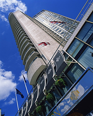 Low angle view of the Hilton Hotel, Park Lane, London, England, United Kingdom, Europe