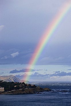 Rainbow on the coast in Llanca, Cataluna (Catalonia) (Catalunya), Spain, Europe