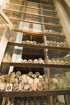 Some of the 9000 skulls, The Killing Fields, Choeung Ek, Phnom Penh, Cambodia, Indochina, Southeast Asia, Asia