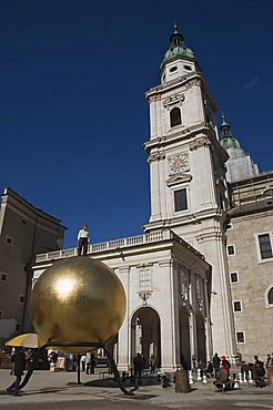 Large golden ball in Kapitelplatz, Salzburg, Austria, Europe