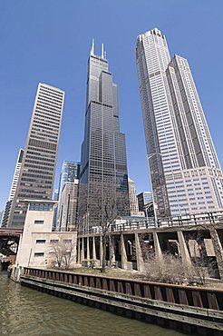 Sears Tower from the Chicago River, Chicago, Illinois, United States of America, North America