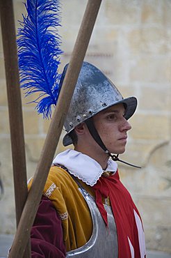 Guard in Medieval costume in Mdina the fortress city, Malta, Europe