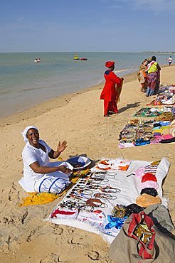 Hawkers on beach at Saly, Senegal, West Africa, Africa