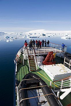 Ship approaching Brown Bluff, Antarctic Peninsula, Antarctica, Polar Regions