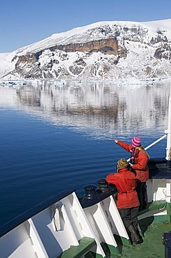 Ship approaching Brown Bluff, Antarctic Peninsula, Antarctica, Polar Regions