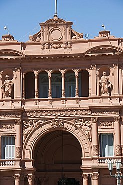 Casa Rosada (Presidential Palace) where Juan Peron appeared on this central balcony, Plaza de Mayo, Buenos Aires, Argentina, South America