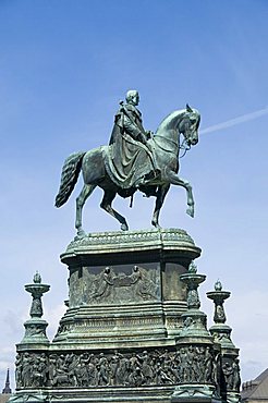 Semper Opera House with statue of King Johann in the Theaterplatz, Dresden, Saxony, Germany, Europe