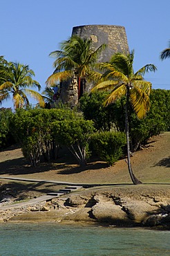 Old sugar windmill, Hawksbill Beach, Hawksbill Hotel, Antigua, Leeward Islands, West Indies, Caribbean, Central America