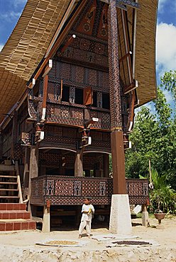 Exterior of a traditional decorated Toraja house, Sulawesi, Indonesia, Southeast Asia, Asia