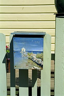 Mailbox in small town in archipelago near Stockholm, Vaxholm, Sweden, Scandinavia, Europe