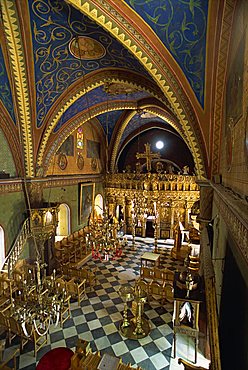 Interior of St. Nicholas church, Chalki (Halki), Dodecanese, Greek Islands, Greece, Europe