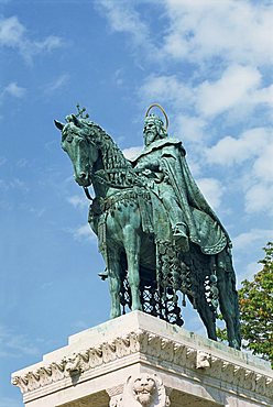 Statue near Matyas Templom in the castle area of old Buda, Budapest, Hungary, Europe