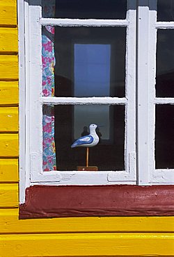 Window of beach hut, Aeroskobing, island of Aero, Denmark, Scandinavia, Europe