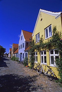 Street of colourful houses, Aeroskobing, island of Aero, Denmark, Scandinavia, Europe