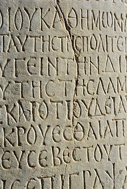 Close-up of inscription, Ephesus, Anatolia, Turkey, Asia Minor, Asia