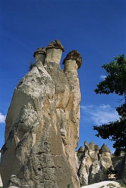 Erosion with volcanic tuff pillars, Pasabagi near Goreme, Cappadocia, Anatolia, Turkey, Asia Minor, Asia