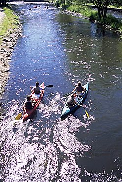 Canoeing on the Vltava River, Cesky Krumlov, Czech Republic, Europe