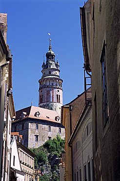 Hradek or little castle with its distinctive tower, Cesky Krumlov, Czech Republic, Europe